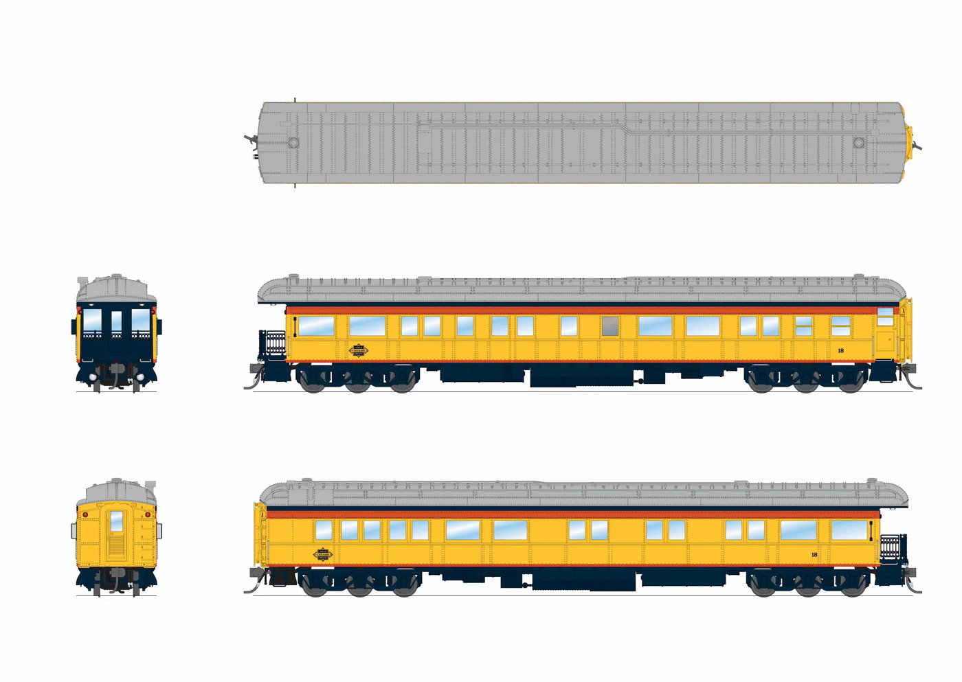 Broadway Limited Imports HO 9714 CSS Heavyweight 5-Car Passenger Set 'Chessie Steam Special' #2, 5, 6, 7, 18