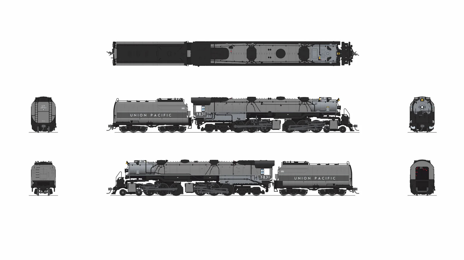 Broadway Limited Imports HO 9915 Paragon4 Sound/DC/DCC Smoke Union Pacific Early Challenger CSA-2 #3831 'Two-tone Gray Fantasy Paint'