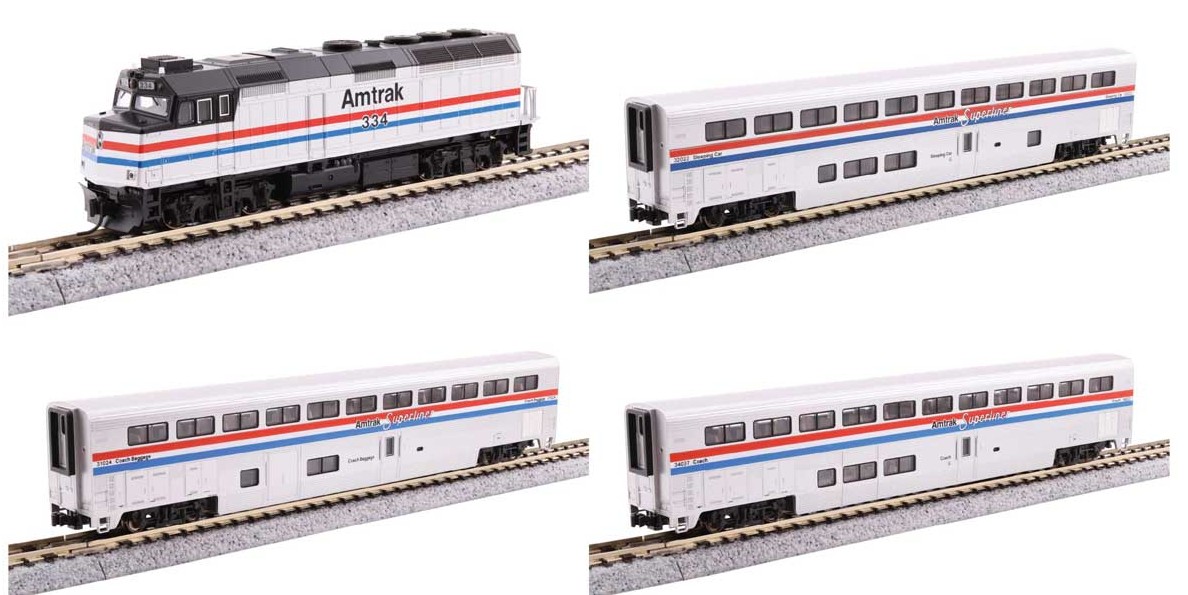 Kato N 106-3530 DCC Ready Amtrak F40PH Locomotive & Superliner Phase III 4-Unit Set