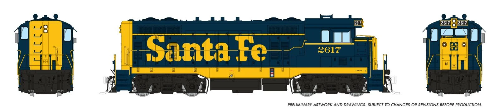Rapido Trains Inc HO 70115 DCC Ready Santa Fe CF7 Locomotive w/Round Cab AT&SF 'Yellow Pinstripe' #2625