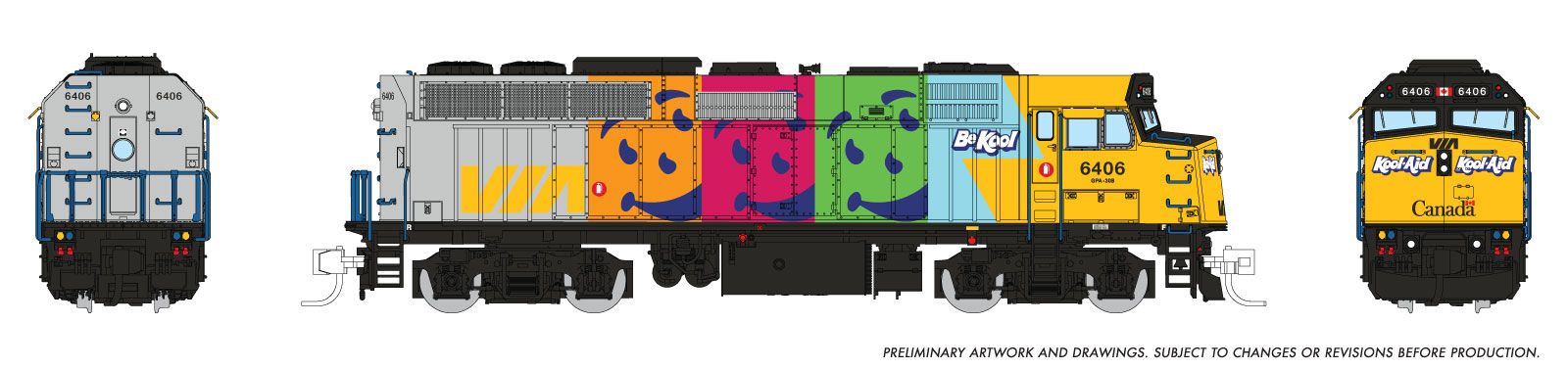 Rapido Trains Inc N 580018 DCC Ready F40PH-2D Locomotive VIA Rail 'Kool Aid Scheme' VIA #6406