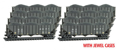 Micro Trains Line N 983 00 217 100-Ton 3-Bay Ribside Open Hopper w/Coal  Load Chessie System 4-Pack - Jewel Cases