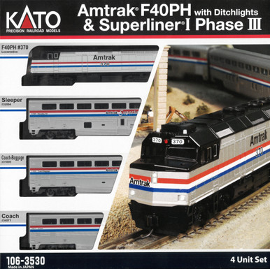 Kato N 106-3530 DCC Ready Amtrak F40PH Locomotive & Superliner