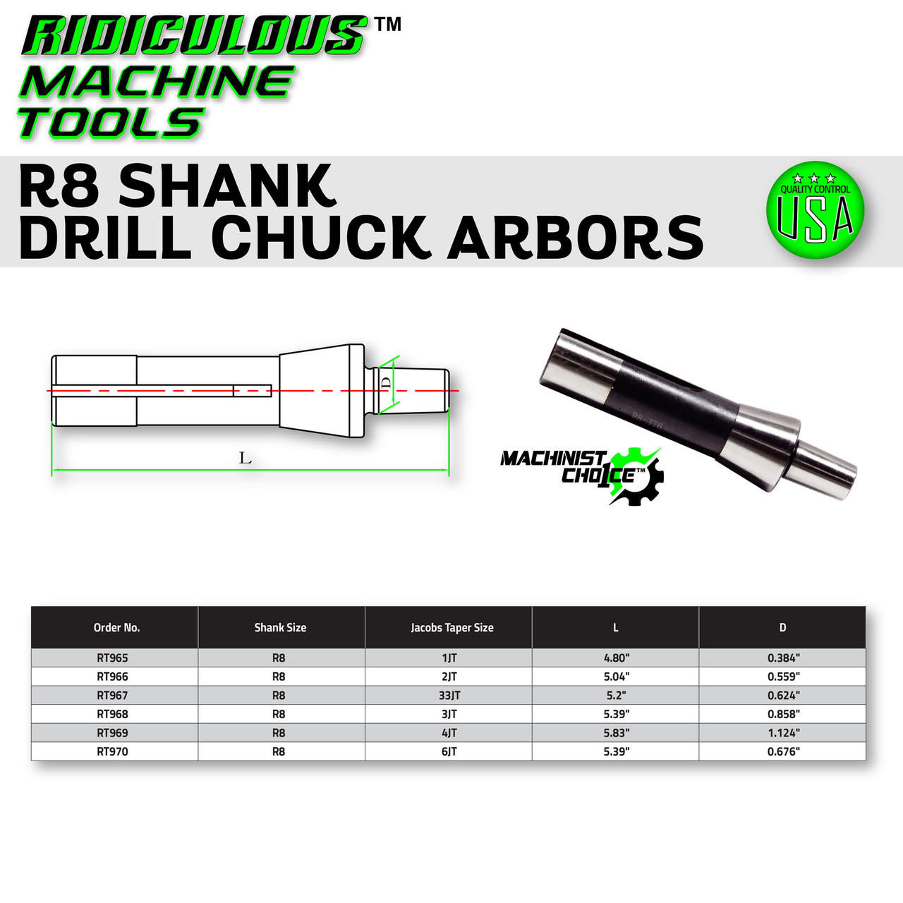 R8 to JT DRILL CHUCK ARBOR