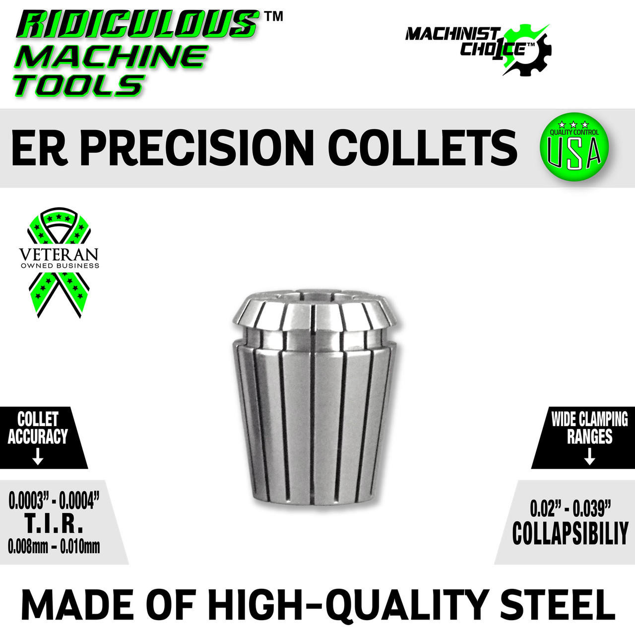 ER 11 High Precision Spring Collets Metric (0.0003) T.I.R.Machinist Choice™