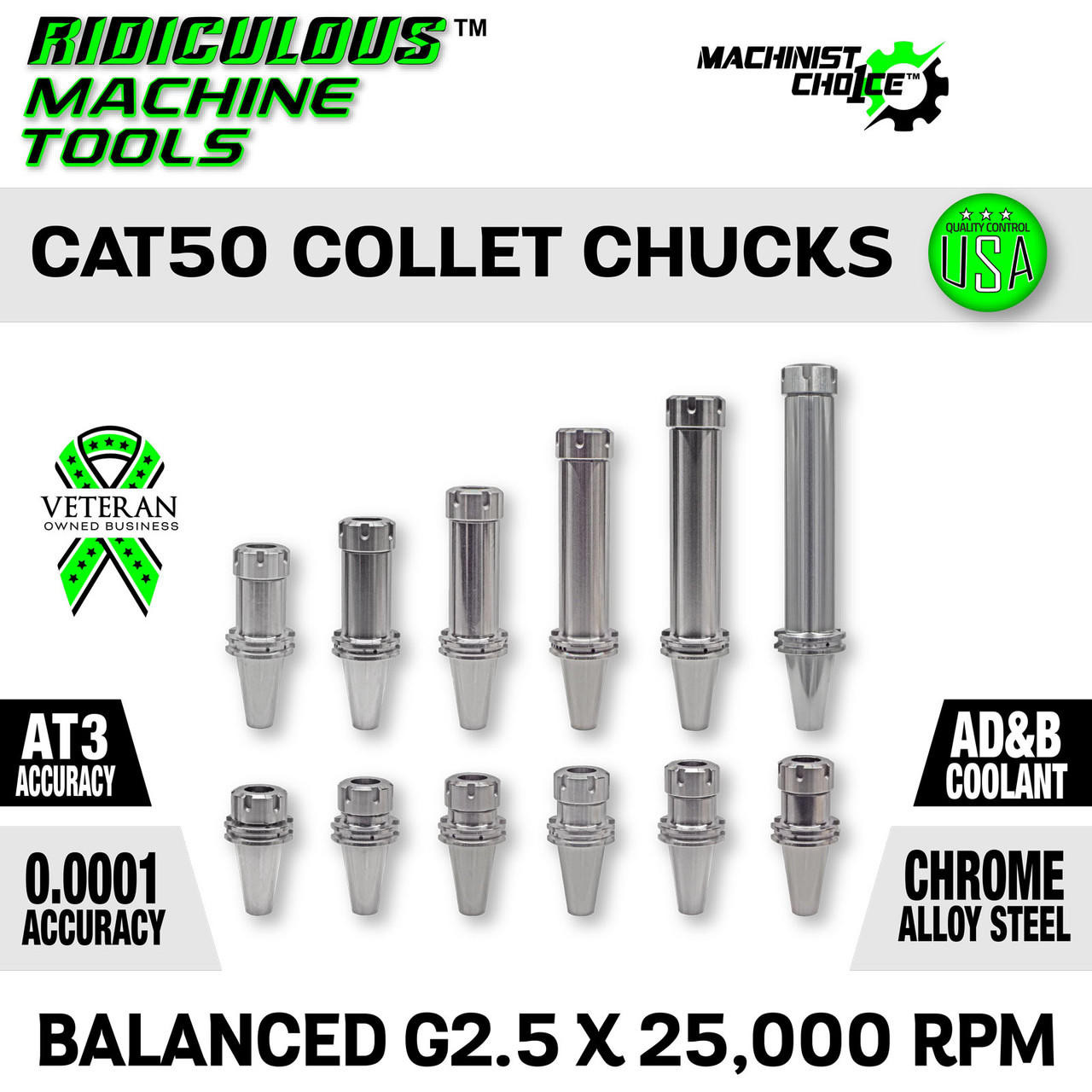 ER 32 CAT50 COLLET CHUCK G2.5 X 25,000 RPM (0.0001 T.I.R.)Machinist Choice™