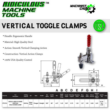 RMT - Ridiculous Machine Tools 500LB U-BAR FLG BASE VERTICAL HOLD-DOWN CLAMP (Same as 207-U) Machinist Choice