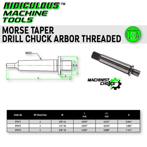 2 MORSE TAPER THREADED DRILL CHUCK ARBOR