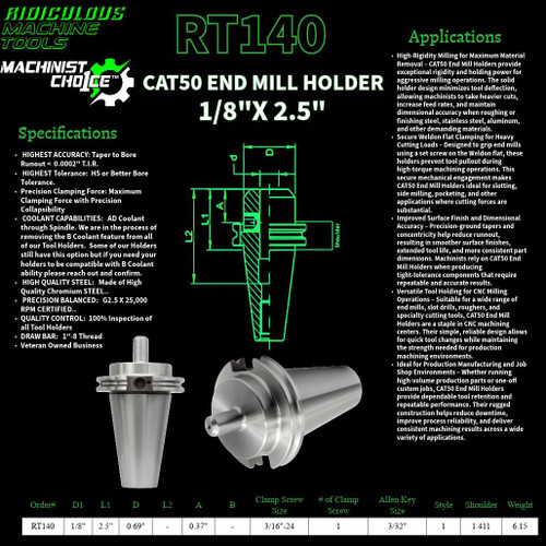 R.M.T. - Ridiculous Machine Tools CAT50 END MILL HOLDER 1/8" 