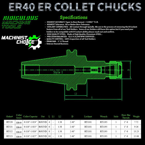 R.M.T. - Ridiculous Machine Tools CAT50 ER40 Collet Chuck | G2.5 25,000 RPM | Machinist Choice™ 