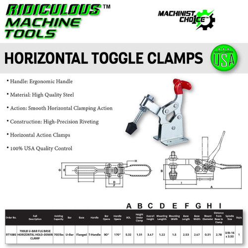 RMT - Ridiculous Machine Tools 700LB U-BAR FLG BASE HORIZONTAL HOLD-DOWN CLAMP (Same as 309-U) Machinist Choice