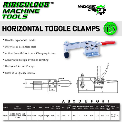 RMT - Ridiculous Machine Tools 200LB U-BAR FLG BASE HORIZONTAL HOLD-DOWN CLAMP (Same as 215-U) Machinist Choice