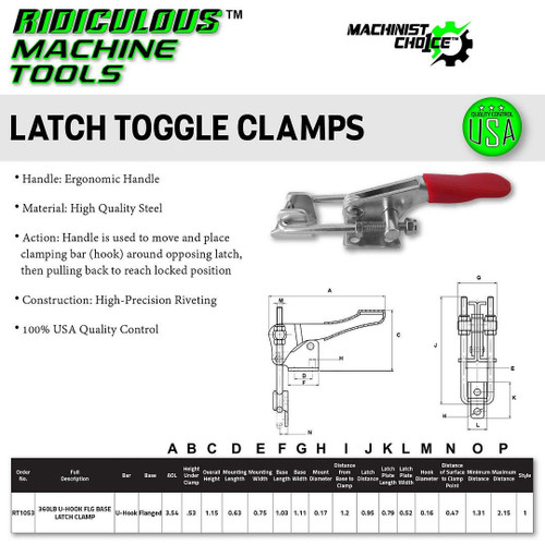 RMT - Ridiculous Machine Tools 360LB U-HOOK FLG BASE LATCH CLAMP (Same as 323) Machinist Choice