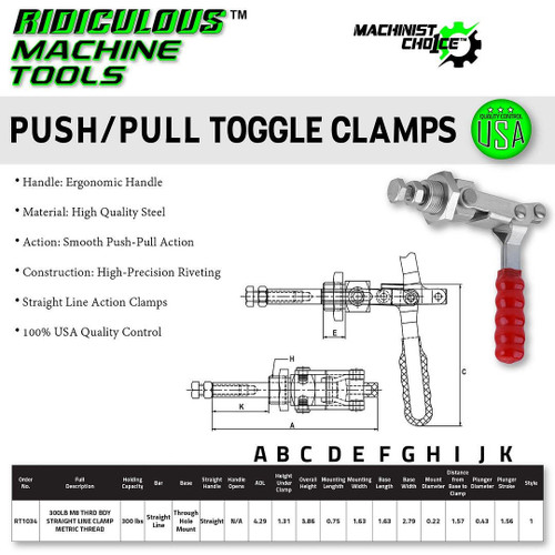 RMT - Ridiculous Machine Tools 300LB M8 THRD BDY STRAIGHT LINE CLAMP METRIC THREAD (Same as 604-M) Machinist Choice