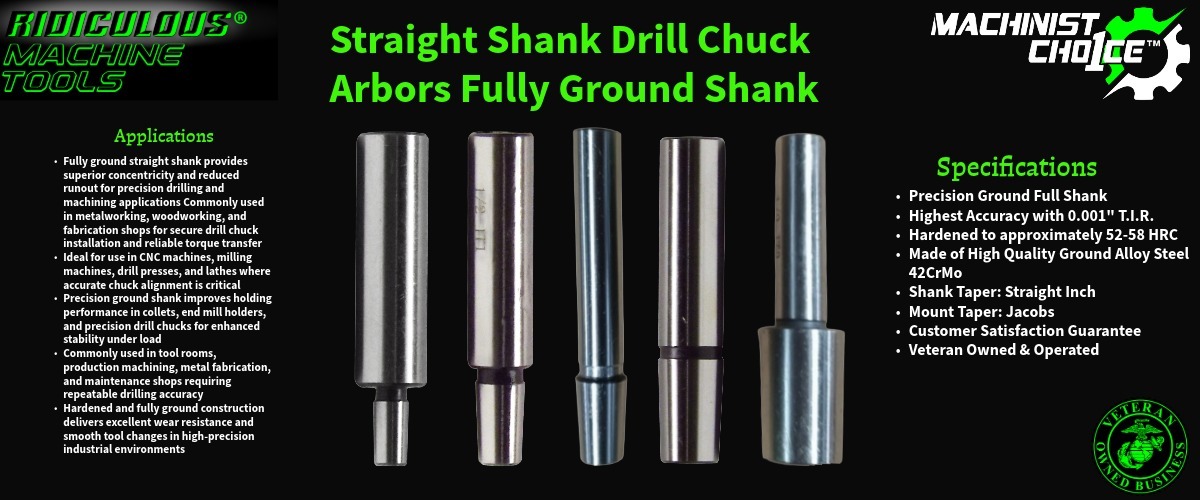 Straight Shank Drill Chuck Arbors-Ground Shank