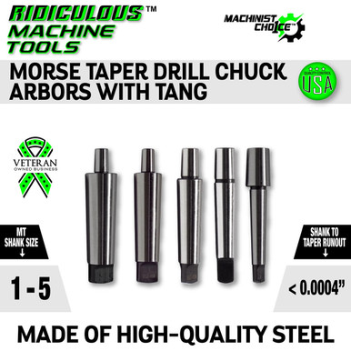 Morse Taper 3 to JT Drill Chuck Arbor With Tang