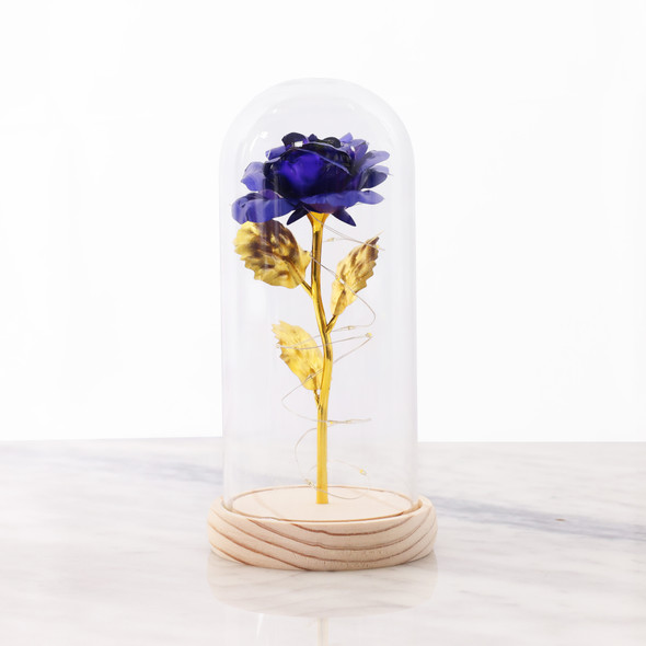 Vistara ROSE WITH LED LIGHTS IN GLASS DOME-DARK BLUE 24cm Mother's Day Wedding Gift Vistara ROSE WITH LED LIGHTS IN GLASS DOME-DARK BLUE 24cm Mother's Day Wedding Gift
