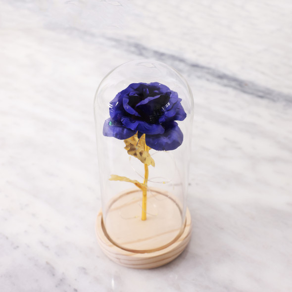Vistara ROSE WITH LED LIGHTS IN GLASS DOME-DARK BLUE 24cm Mother's Day Wedding Gift Vistara ROSE WITH LED LIGHTS IN GLASS DOME-DARK BLUE 24cm Mother's Day Wedding Gift