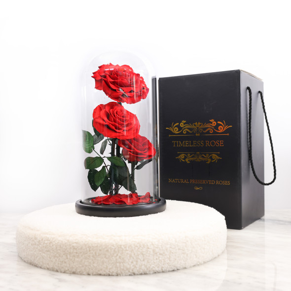 Vistara Timeless Rose - Natural 30cm 3 Red Preserved Roses Mother's Day Wedding Gift Vistara Timeless Rose - Natural 30cm 3 Red Preserved Roses Mother's Day Wedding Gift