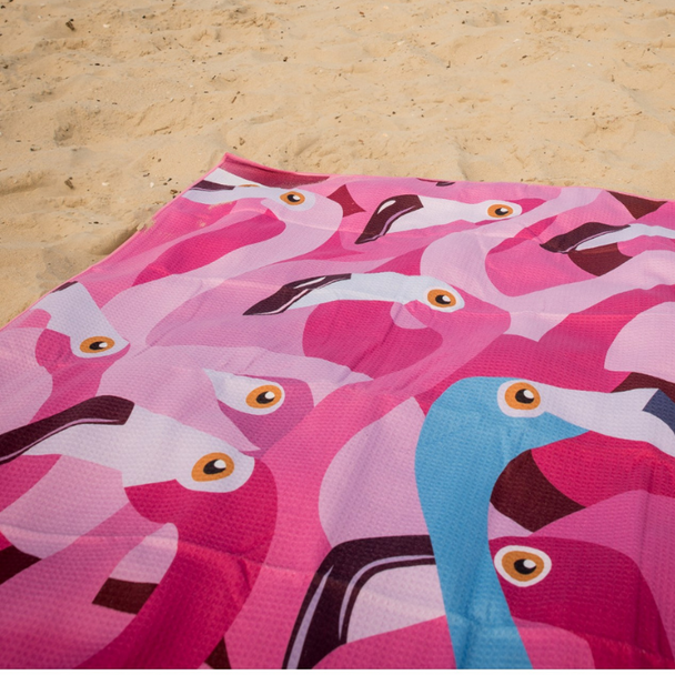 Vistara Sand Free Beach Towel Pink Flamingo Design