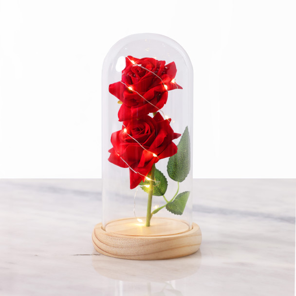 Vistara ROSE WITH LED LIGHTS IN GLASS DOME-RED 24cm Mother's Day Wedding Gift Vistara ROSE WITH LED LIGHTS IN GLASS DOME-RED 24cm Mother's Day Wedding Gift