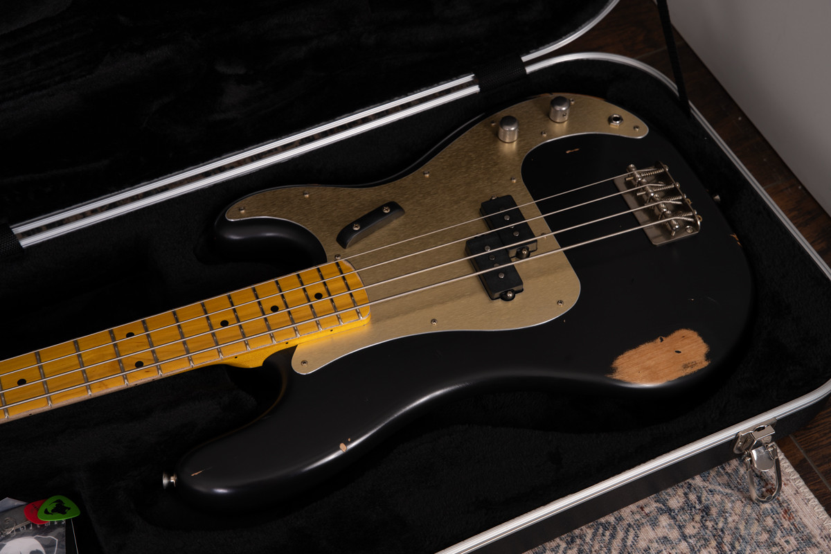 AGH | Nash PB-57 - Black w/ Light Aging, Anodized Gold Pickguard