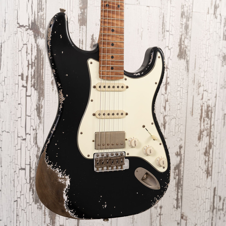 Xotic XSC-2 - Black w/ Heavy Aging, 5A Roasted Flame Maple Neck, HSS