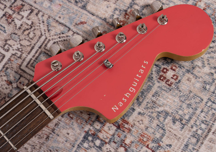 Nash B-6 Bass 6 - Fiesta Red, Matching Headstock, Light Aging