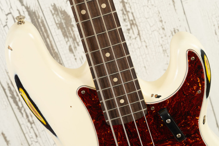 Nash PB-63 - Olypmic White Over Sunburst, Nautilus Neck, Matching Headstock