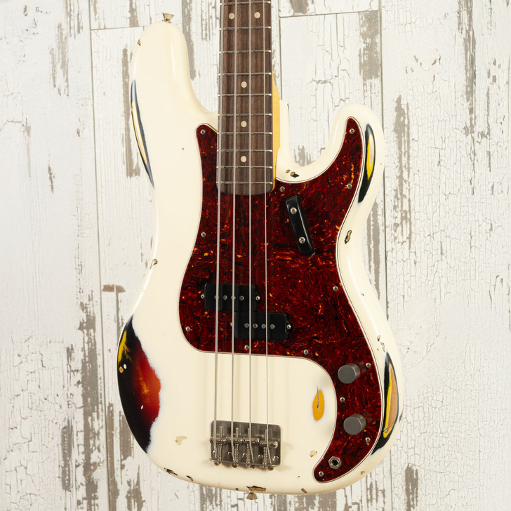 Nash PB-63 - Olypmic White Over Sunburst, Nautilus Neck, Matching Headstock