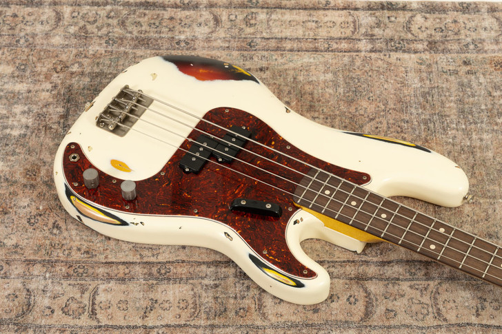 Nash PB-63 - Olypmic White Over Sunburst, Nautilus Neck, Matching Headstock