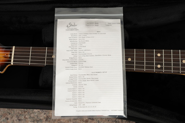 Suhr Custom Classic T Antique, Semi-Hollow - 3 Tone Sunburst, Bound Top w/ Matching Headstock