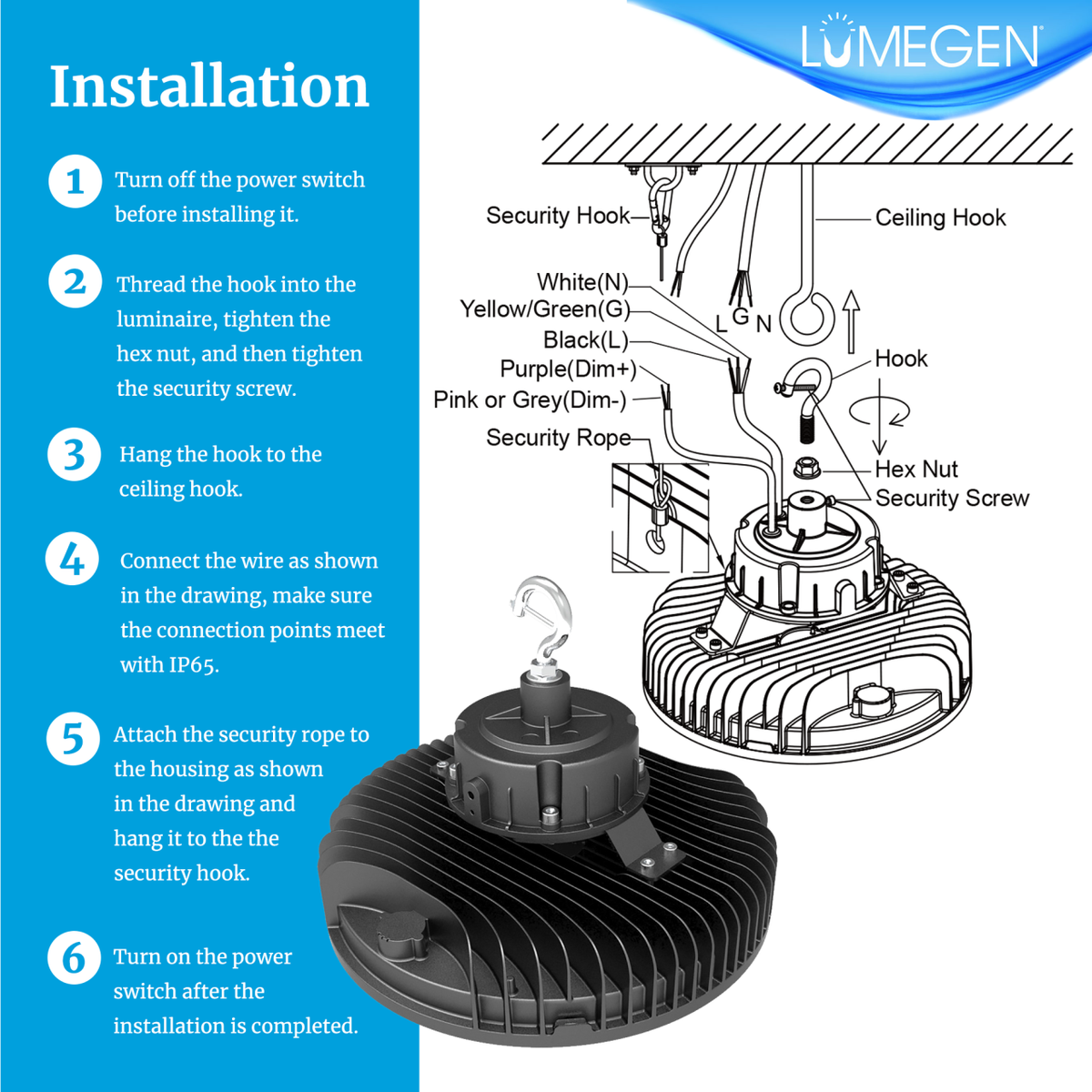 LED Light Powered by Battery Backup High Bay