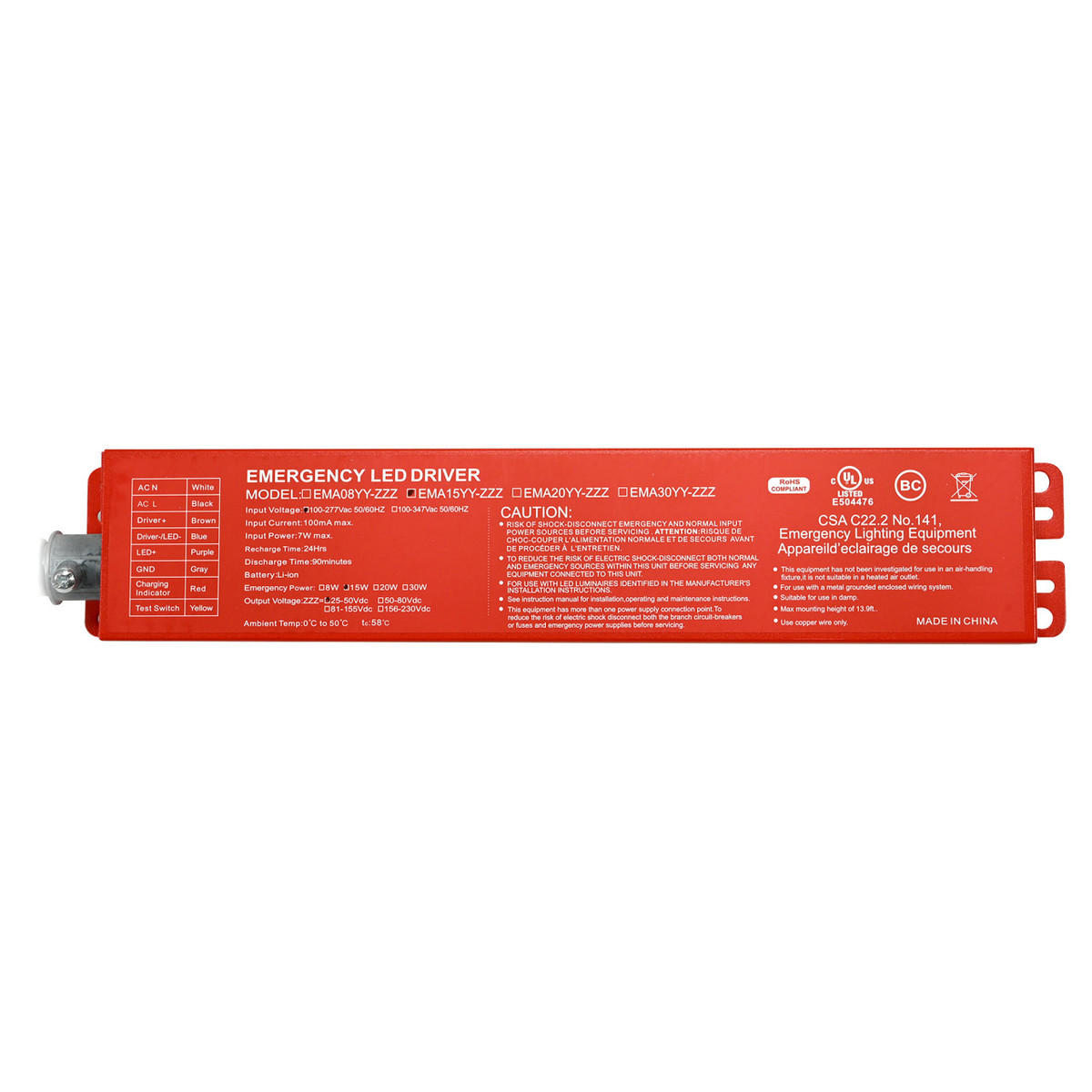 Constant-Power Emergency Driver - 15W - 90 Minute Backup Time