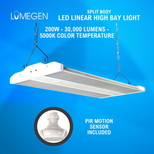LED Linear High Bay - 200W - 30,000 Lumens - 5000K - PIR Motion Sensor - LumeGen