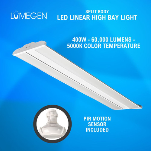 LED Linear High Bay - 400W - 60,000 Lumens - 5000K - PIR Motion Sensor - LumeGen