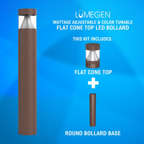 LED Round Bollard - Flat Cone Top - Wattage Adjustable 14W/19W/24W - Color Tunable 3000K/4000K/5000K - LumeGen