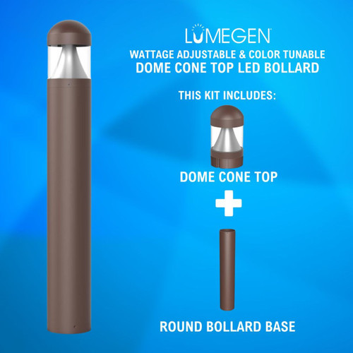 LED Round Bollard - Dome Cone Top - Wattage Adjustable 14W/19W/24W - Color Tunable 3000K/4000K/5000K - LumeGen