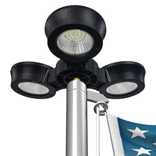 Solar LED Tri-Head Flagtop Pole Light - 32 LEDs - Color Tunable - LumeGen
