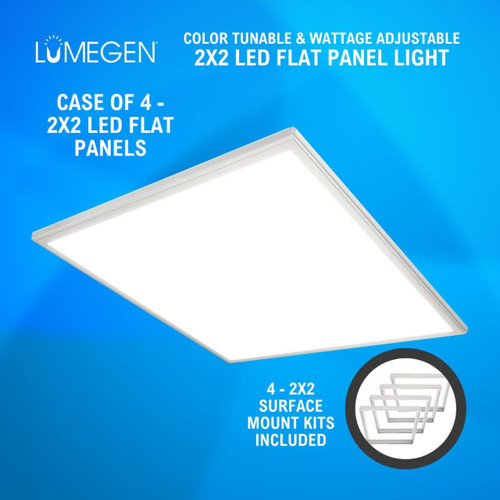 Surface Mount 2x2 LED Flat Panel Light - Wattage Adjustable 20W/30W/40W - Color Tunable 35K/40K/50K/57K/65K - Case of 4 - LumeGen