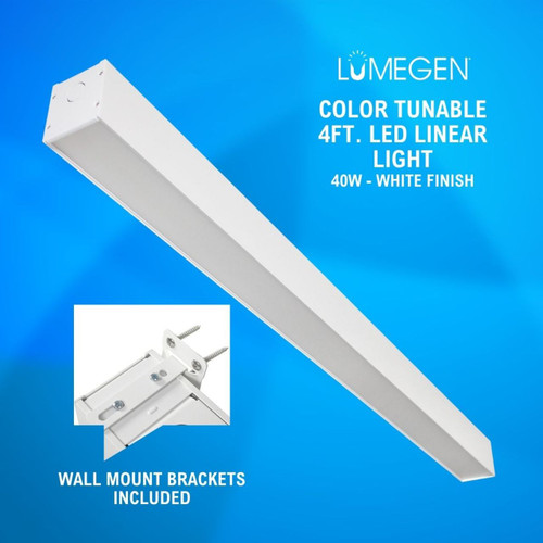 Wall Mount LED 4ft. Linear Light - 40 Watt - Color Tunable 3000K/4000K/5000K - White Lamp Body - LumeGen