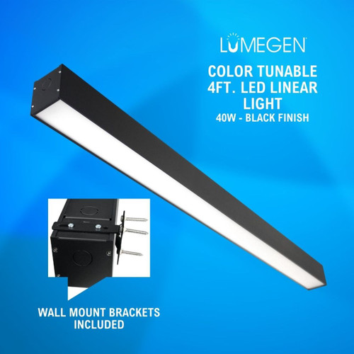 Wall Mount LED 4ft. Linear Light - 40 Watt - Color Tunable 3000K/4000K/5000K - Black Lamp Body - LumeGen