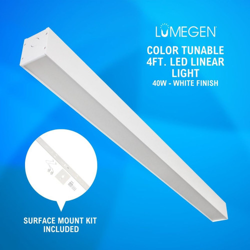 Surface Mount LED 4ft. Linear Light - 40 Watt - Color Tunable 3000K/4000K/5000K - Silver Lamp Body - LumeGen