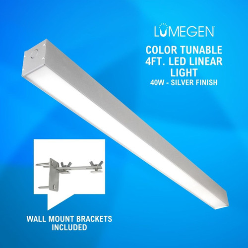 Wall Mount LED 4ft. Linear Light - 40 Watt - Color Tunable 3000K/4000K/5000K - Silver Lamp Body - LumeGen