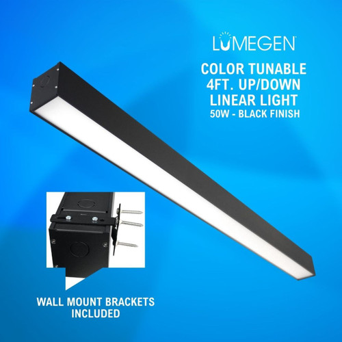 Wall Mount LED 4ft. Up/Down Linear Light - 50 Watt - Color Tunable 3000K/4000K/5000K - Black Lamp Body - LumeGen