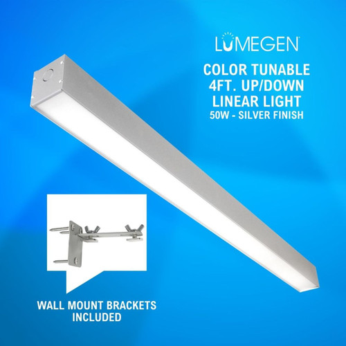 Wall Mount LED 4ft. Up/Down Linear Light - 50 Watt - Color Tunable 3000K/4000K/5000K - Silver Lamp Body - LumeGen
