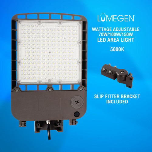 LED Area Light with Slip Fitter Bracket - Wattage Adjustable 70W/100W/150W - 5000K - LumeGen