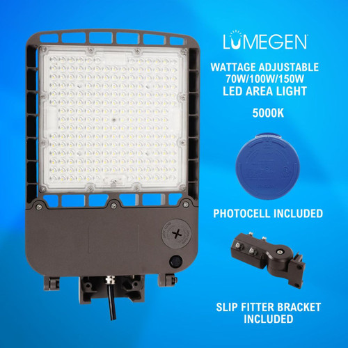 LED Area Light with Photocell and Slip Fitter Bracket - Wattage Adjustable 70W/100W/150W - 5000K - LumeGen
