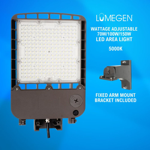 LED Area Light with Fixed Arm Mount Bracket - Wattage Adjustable 70W/100W/150W - 5000K - LumeGen