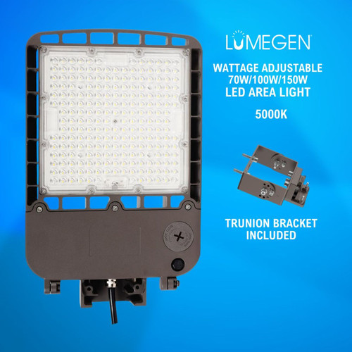 LED Area Light with Trunion Bracket - Wattage Adjustable 70W/100W/150W - 5000K - LumeGen